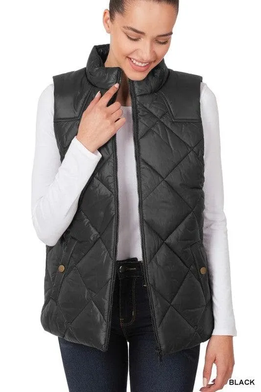 ZENANA Diamond Quilted Zip Front Vest