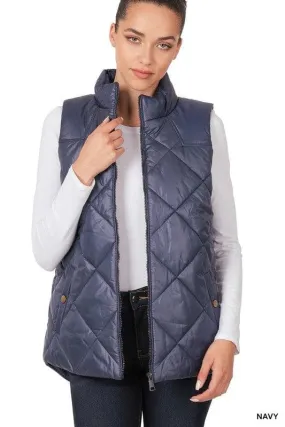 ZENANA Diamond Quilted Zip Front Vest