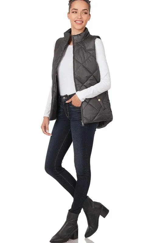 ZENANA Diamond Quilted Zip Front Vest