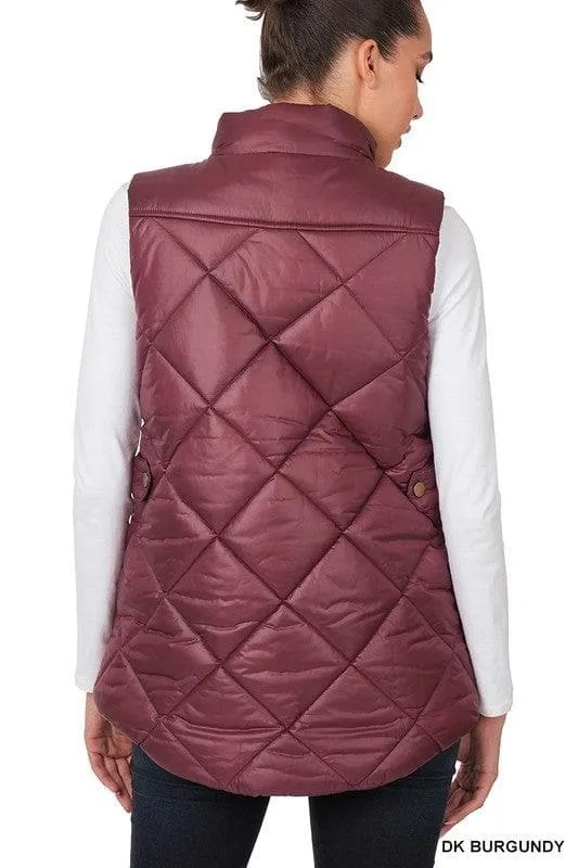 ZENANA Diamond Quilted Zip Front Vest