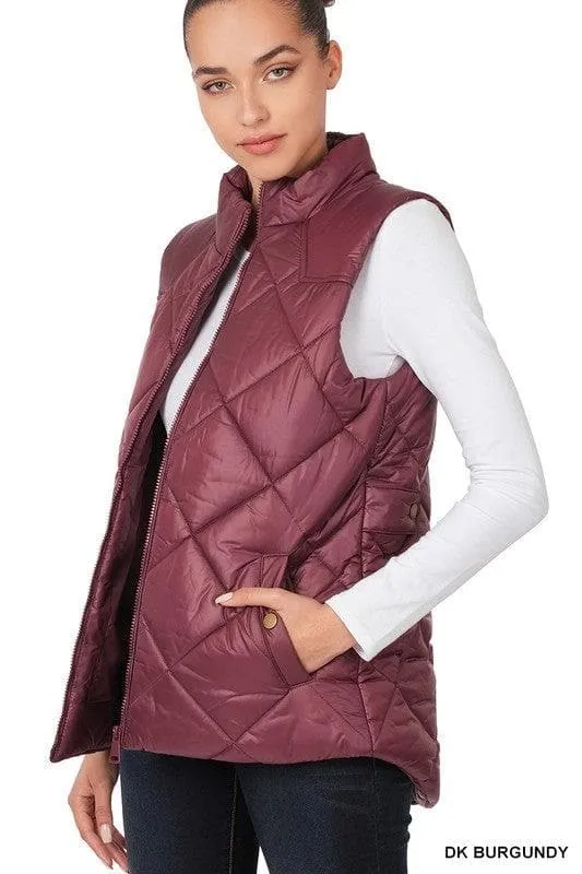 ZENANA Diamond Quilted Zip Front Vest