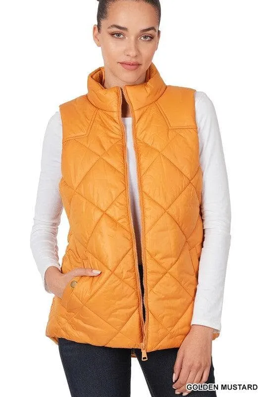 ZENANA Diamond Quilted Zip Front Vest