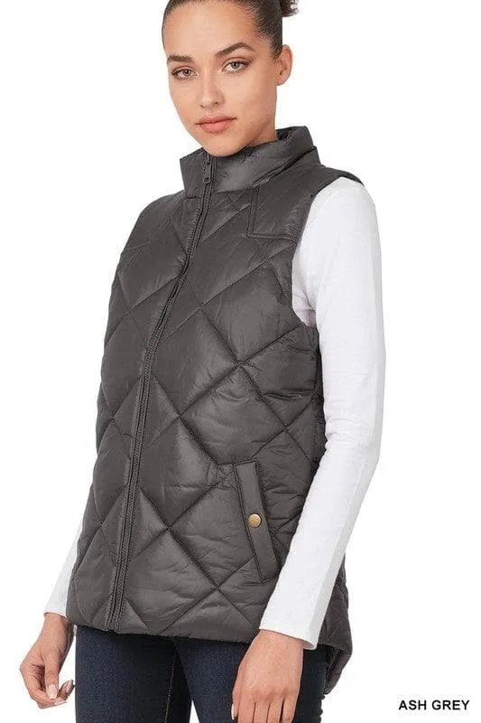 ZENANA Diamond Quilted Zip Front Vest